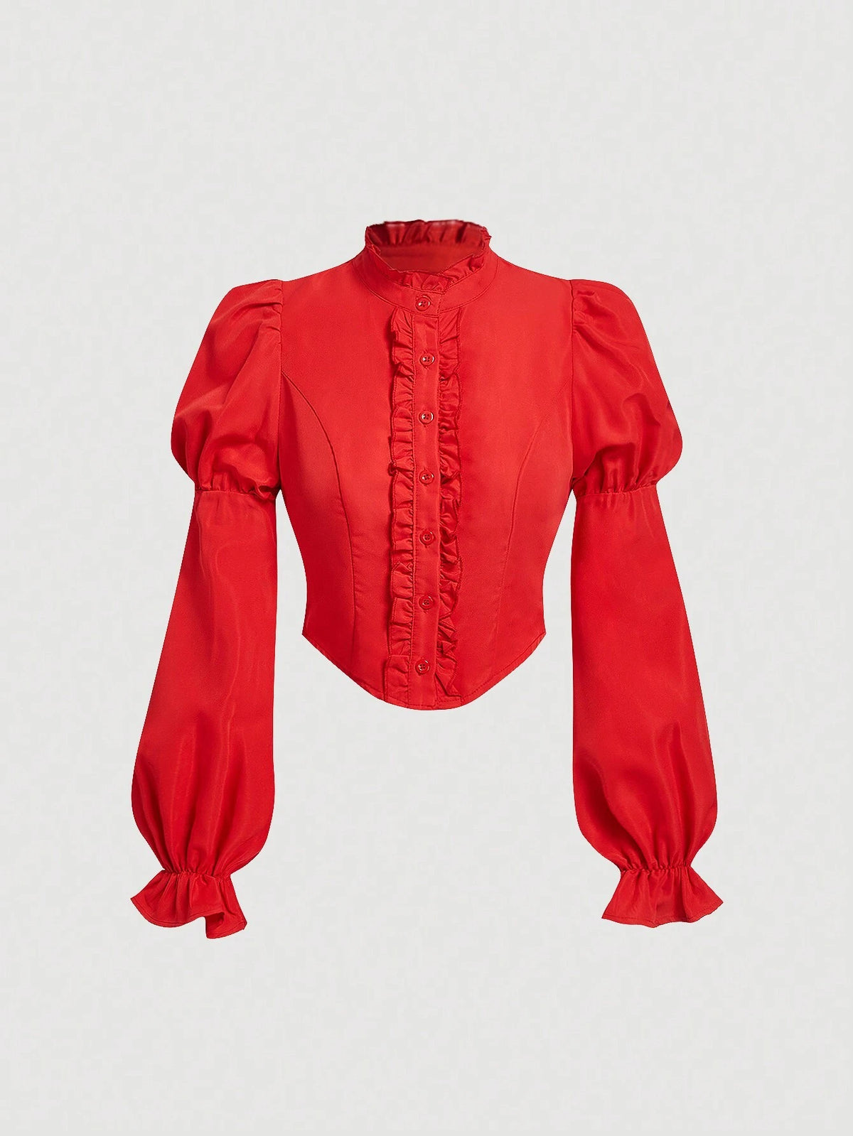 MOD Women's Solid Color Long Sleeve Ruffled Single-Breasted Elegant Blouse, Autumn