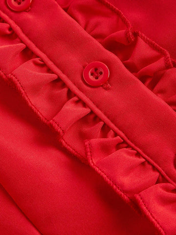 MOD Women's Solid Color Long Sleeve Ruffled Single-Breasted Elegant Blouse, Autumn