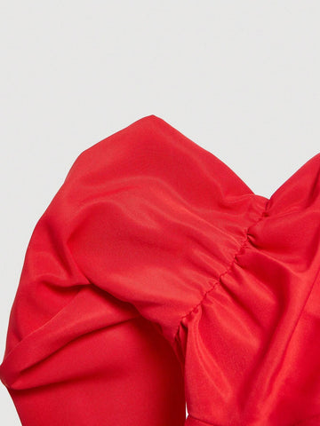 MOD Women's Solid Color Long Sleeve Ruffled Single-Breasted Elegant Blouse, Autumn