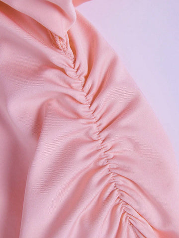 MOD Women's Solid Color Pleated Skirt With Ruffles And Trim Decoration