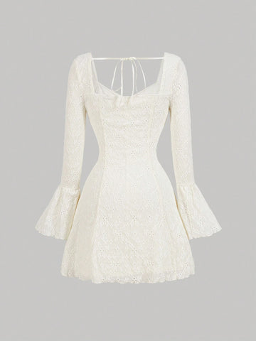 Women's Solid Color Simple Daily Tie-Up Long Sleeve Dress