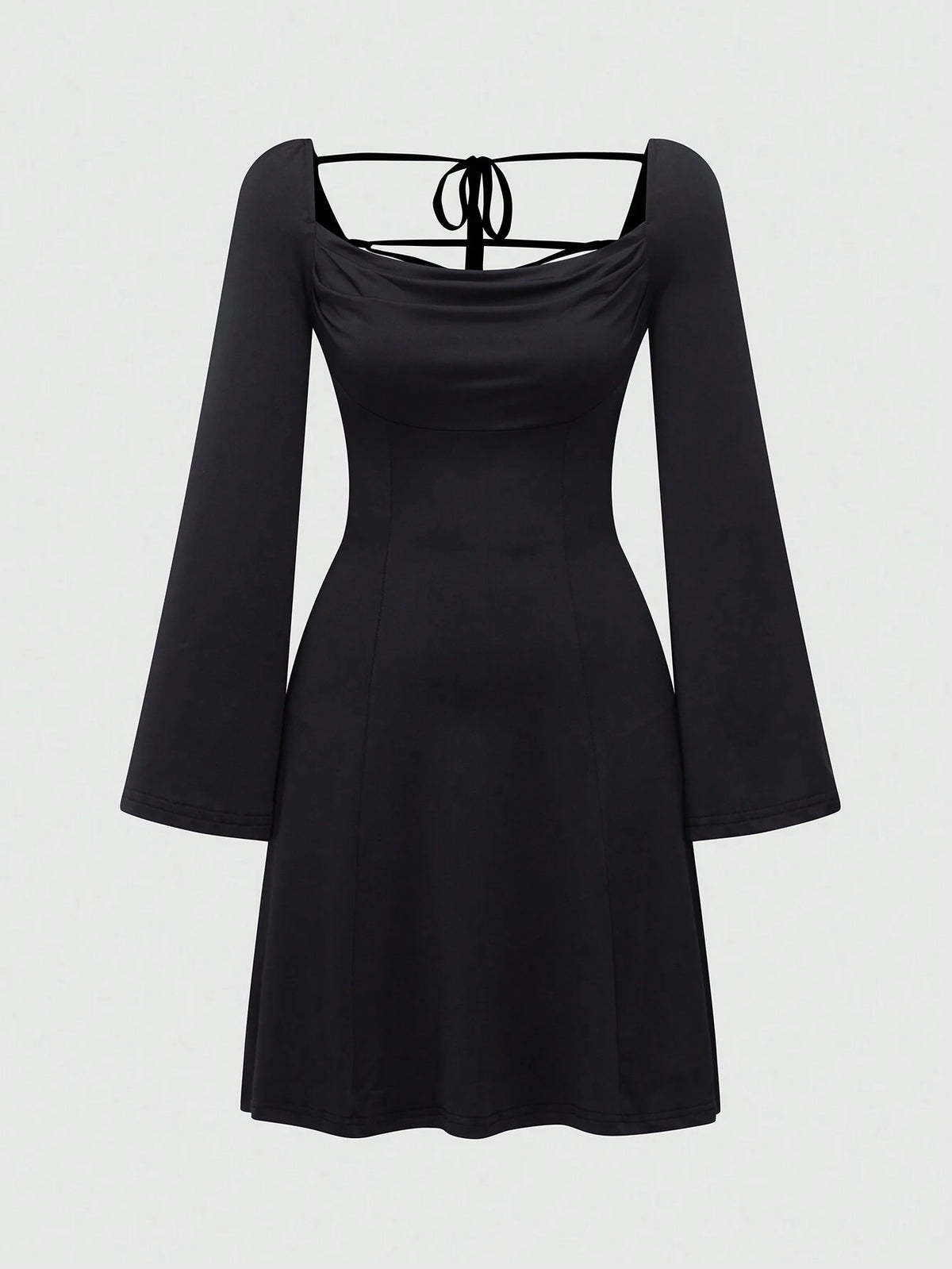 Women's Solid Color V-Neck Flare Sleeve Cross Strap Backless Dress