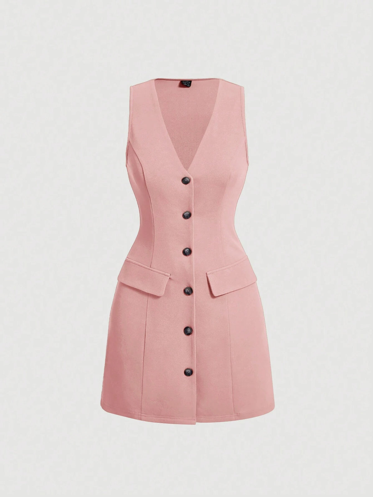 Women's Solid Color V-Neck Single-Breasted Casual Sleeveless Mini Dress