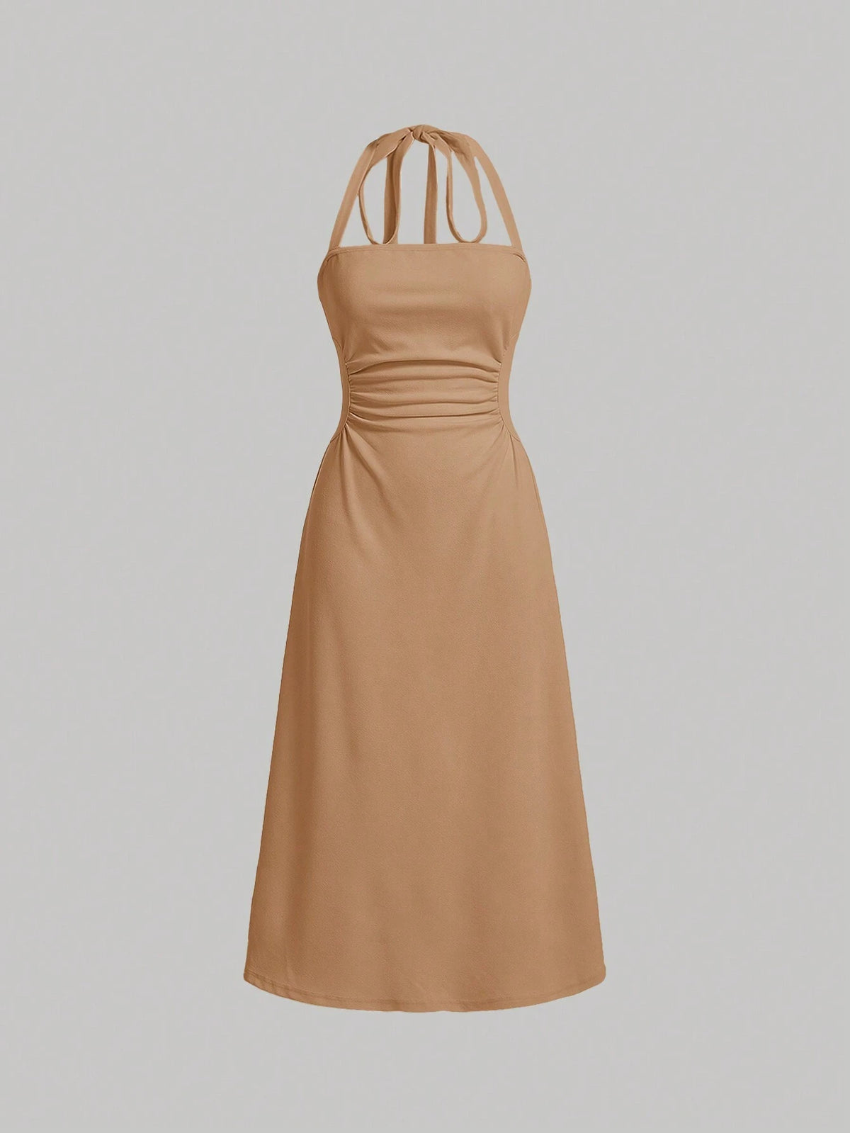 Women's Solid Color Waist Crochet Trim Halter Neck Casual Dress For Summer