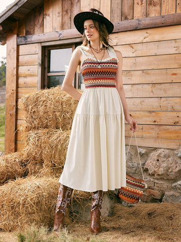 Women's Splice & Tie Beach Style Casual Dress
