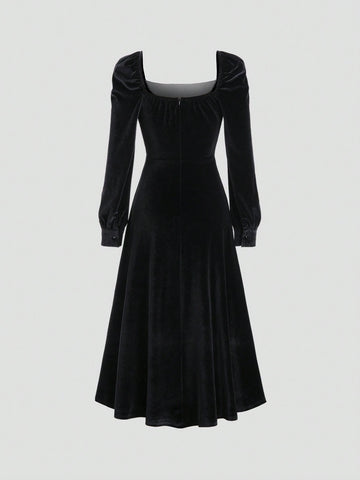 Women's Spring/Summer Bow Decor Color Block Long Sleeve Elegant Dress