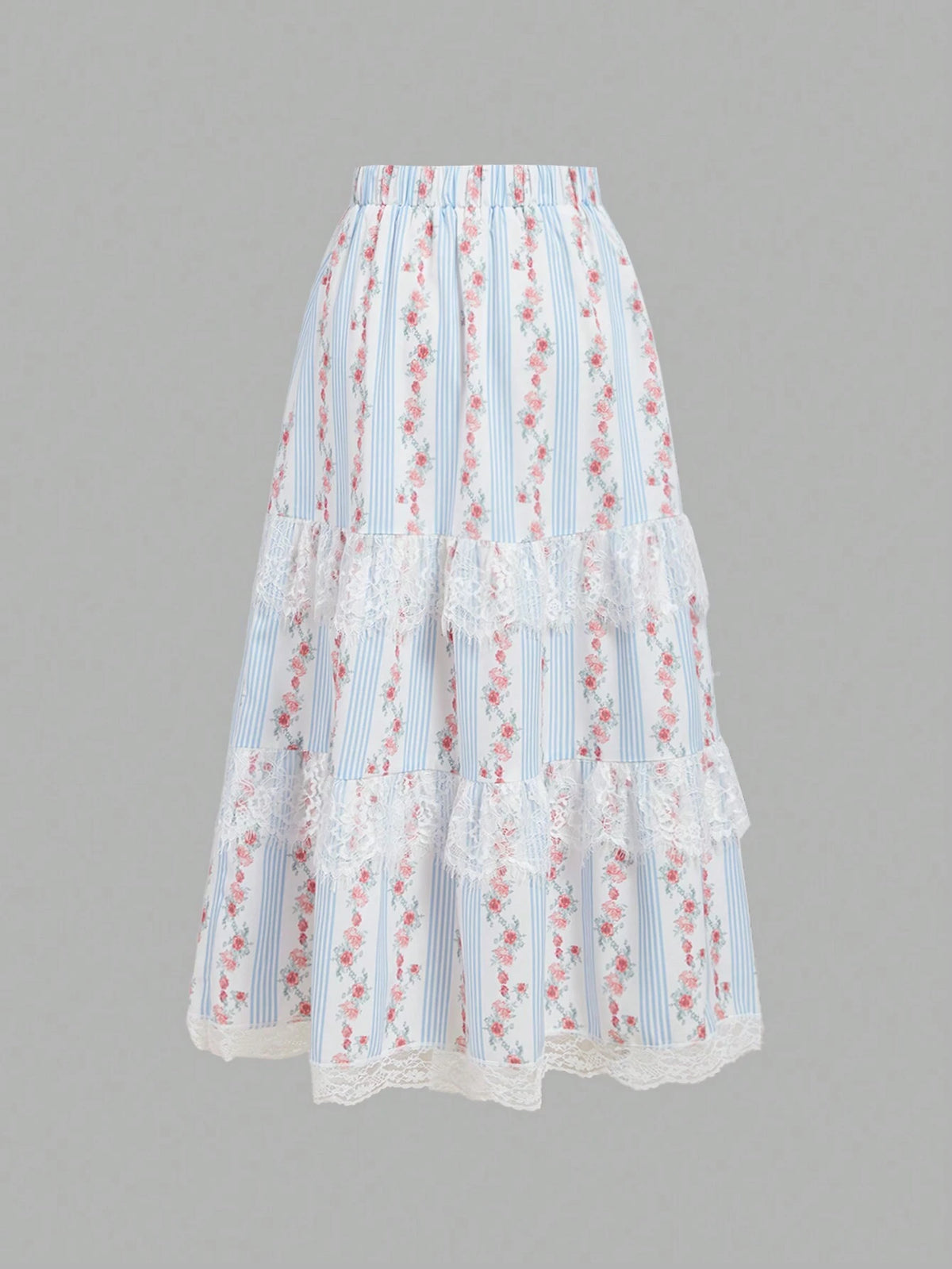 MOD Women's Summer Bohemian Music Festival Floral & Lace Patchwork Long Skirt