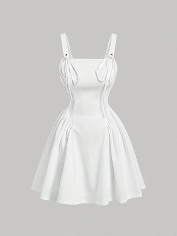 Women's Summer Casual White Strap Adjustable Dress,Bubble Dress, Women's Milkmaid