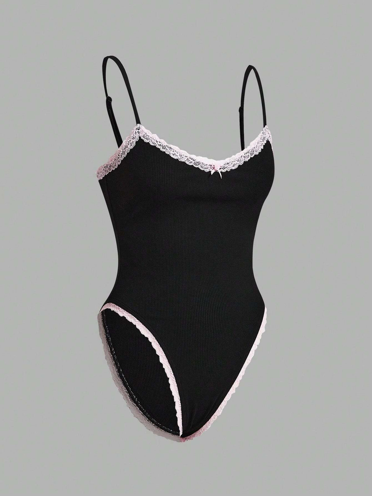 Women's Summer Contrast Lace Bowknot Decorated Bodysuit With Straps