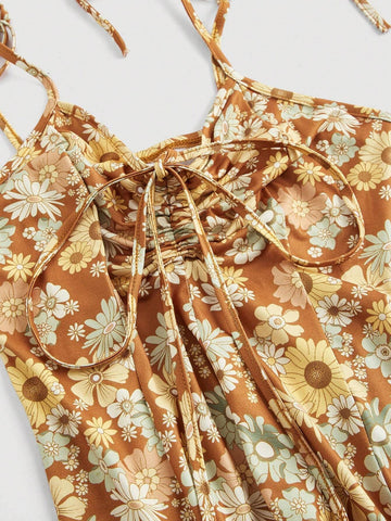 Women's Summer Floral Lace-Up A-Line Sundress