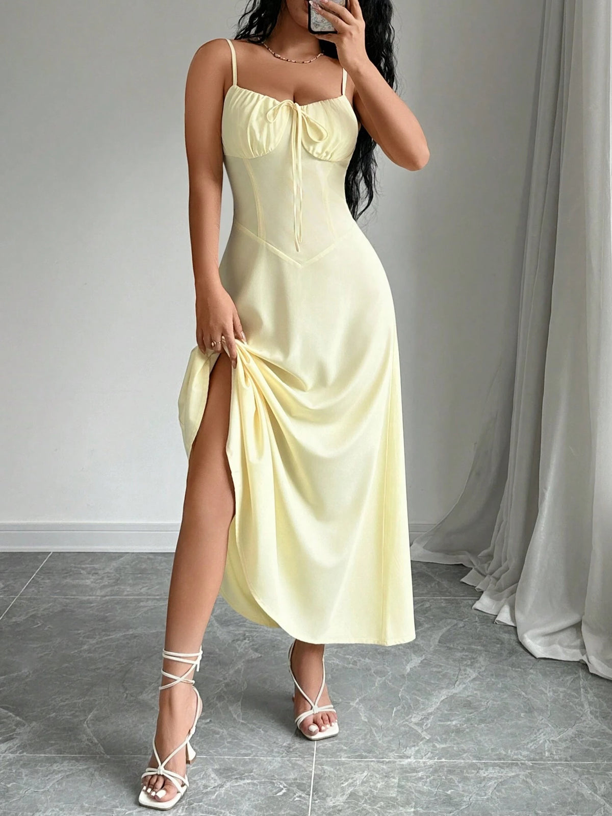 Women's Summer Holiday Low-Cut Strappy Waist-Cinching Maxi Dress