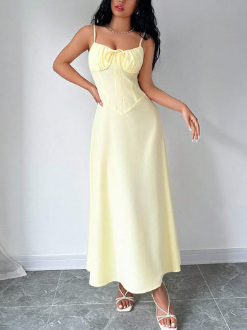 Women's Summer Holiday Low-Cut Strappy Waist-Cinching Maxi Dress
