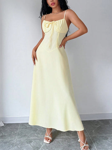 Women's Summer Holiday Low-Cut Strappy Waist-Cinching Maxi Dress