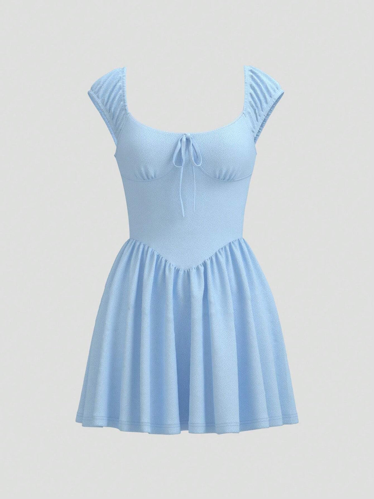 Women's Summer Holiday Solid Color Crop Dress With Front Tie And Drop Shoulders