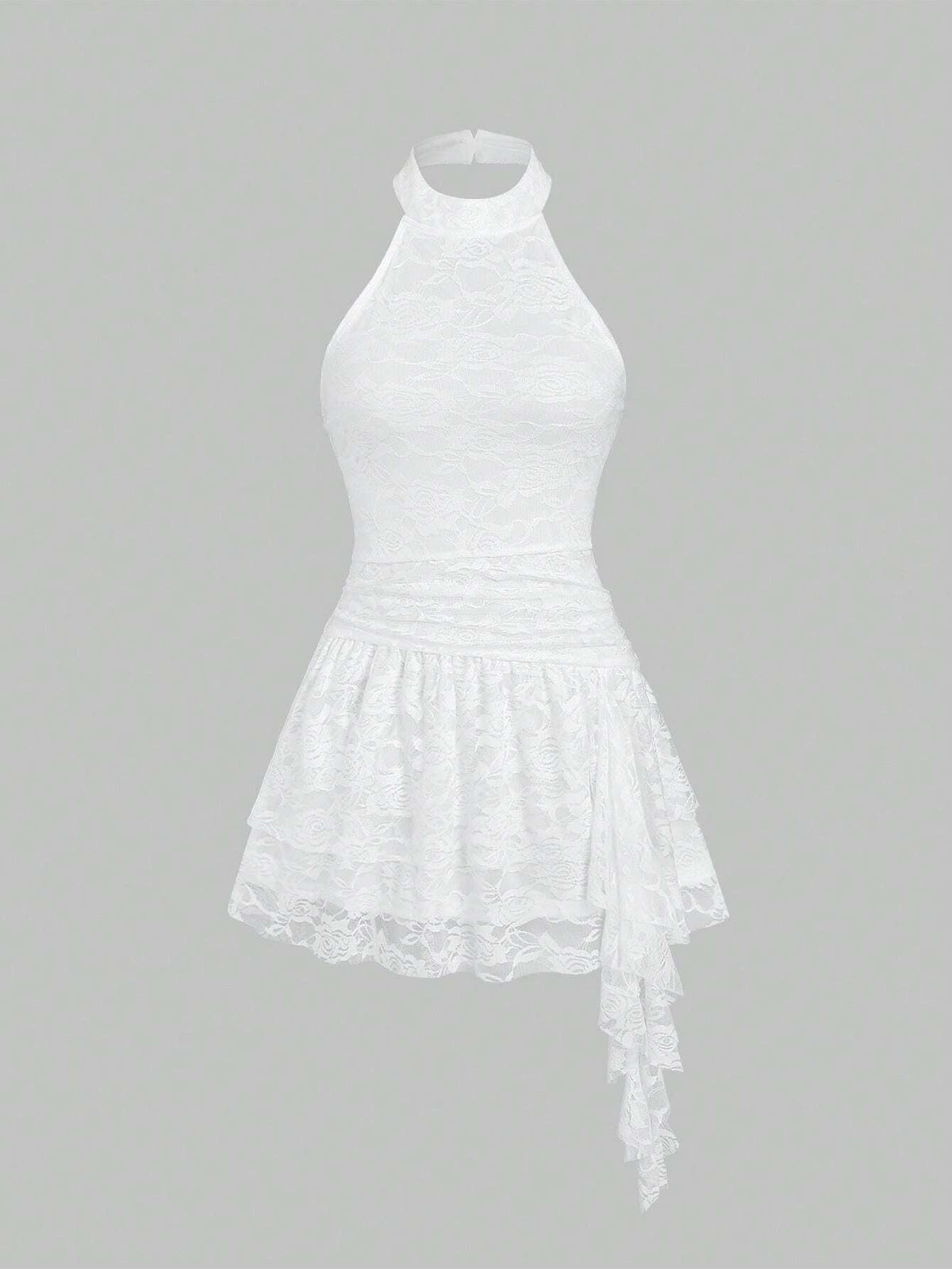 Women's Summer Jacquard Draped Ruffle A-Line Dress With Neck Hanging