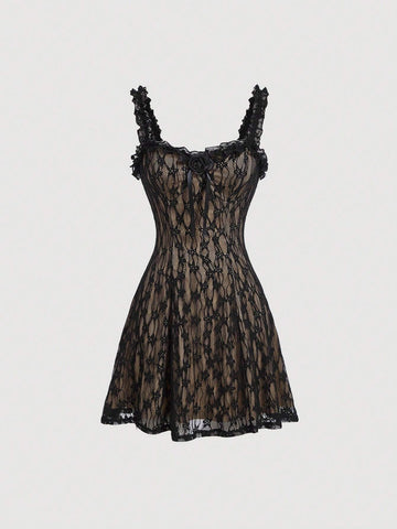 Women's Summer Lace Waist Cinched Spaghetti Strap Dress