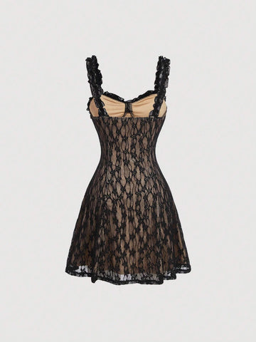 Women's Summer Lace Waist Cinched Spaghetti Strap Dress