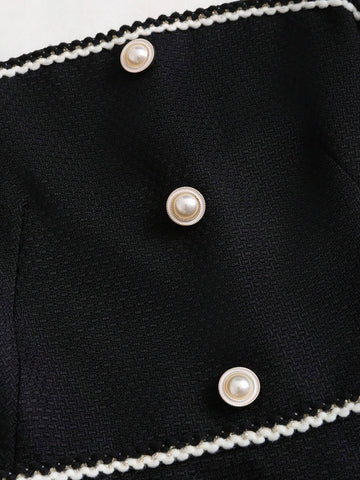 Women's Summer Patchwork Ribbon Button Decor Elegant Spaghetti Strap Dress