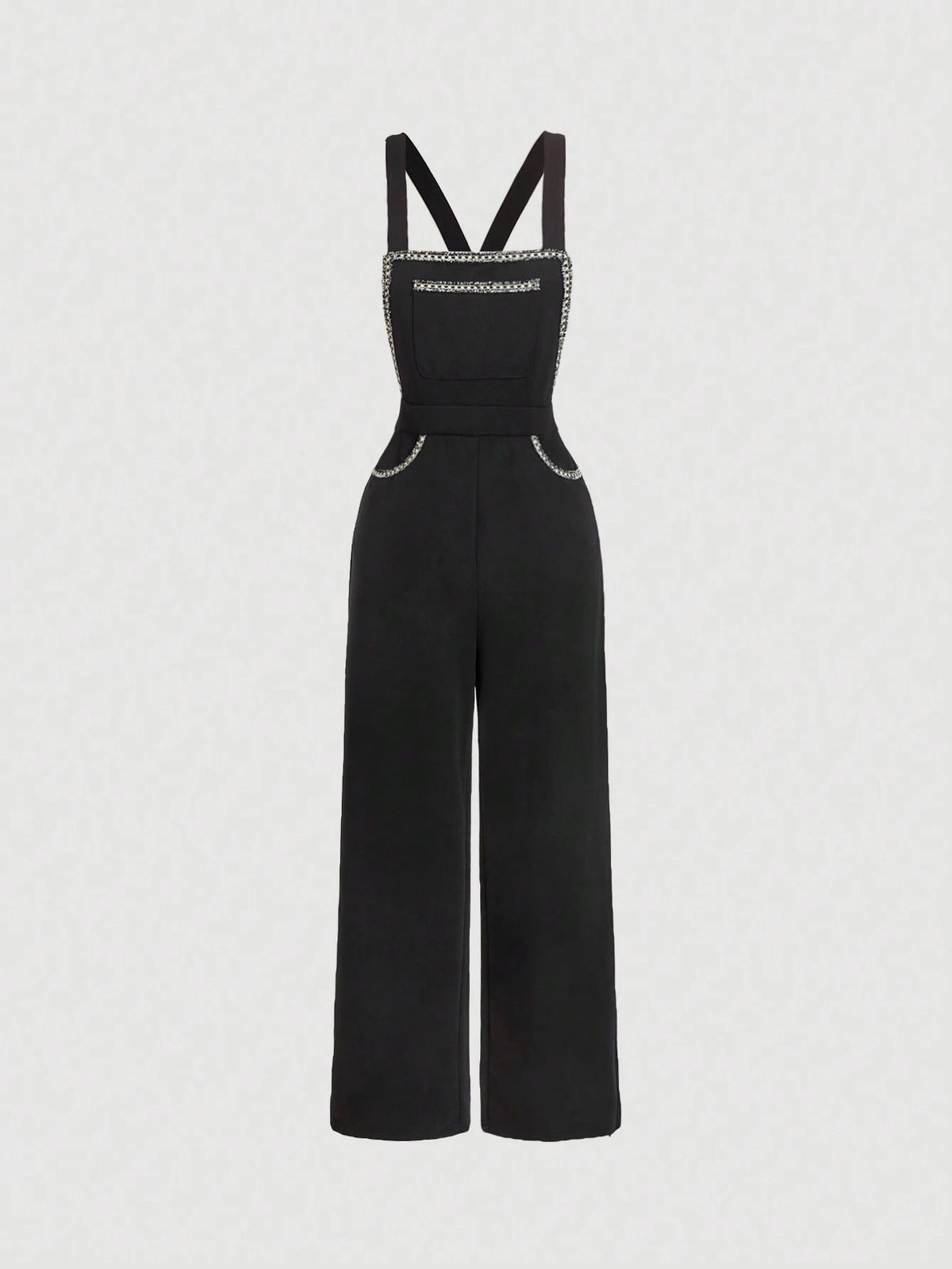 Women's Summer Patchwork Webbing Front Pocket Jumpsuit, College Style, Suitable For Dates, Parties, Commuting