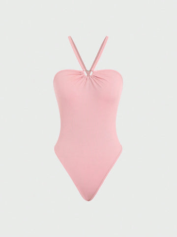 Women's Summer Solid Color Halter Bodysuit