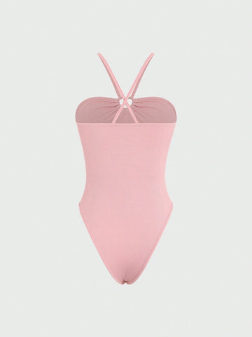 Women's Summer Solid Color Halter Bodysuit