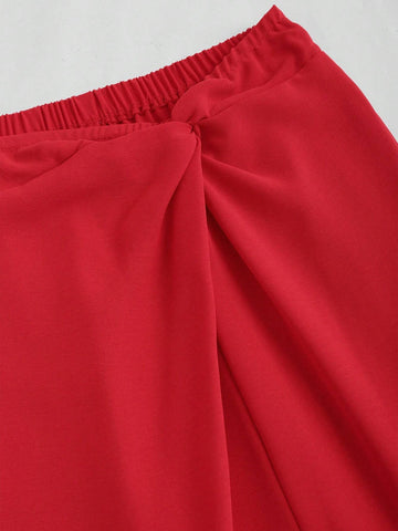 Women's Summer Solid Color Holiday Style Short Puff Sleeve Crop Top And Mermaid Skirt 2pcs/Set