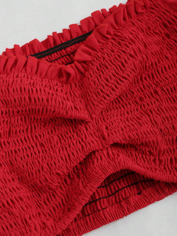 Women's Summer Solid Color Holiday Style Short Puff Sleeve Crop Top And Mermaid Skirt 2pcs/Set