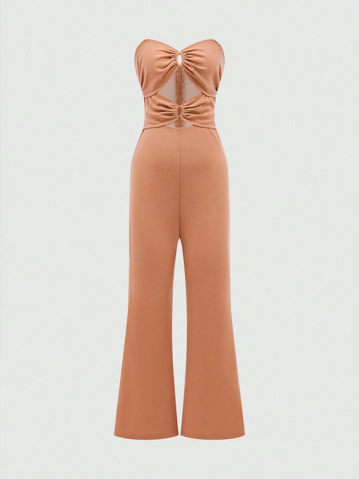 Women's Summer Solid Color Hollow-Out Ruched Strapless Jumpsuit