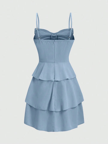 Women's Summer Solid Color Spaghetti Strap Dress With Bow Decoration