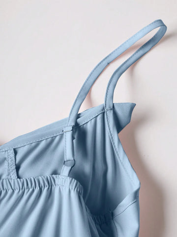 Women's Summer Solid Color Spaghetti Strap Dress With Bow Decoration