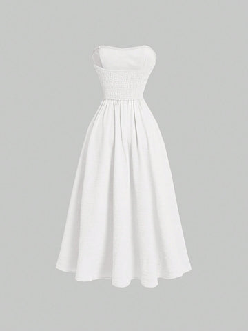 Women's Summer Solid Color Twist-Front Elegant Dress With Strapless Design