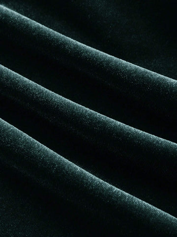 Women's Sweetheart Neck Lace Trim Pleated Bust Bell Sleeve Velvet Dress