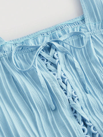 Women's Textured Puff Sleeve Top And Skirt Set