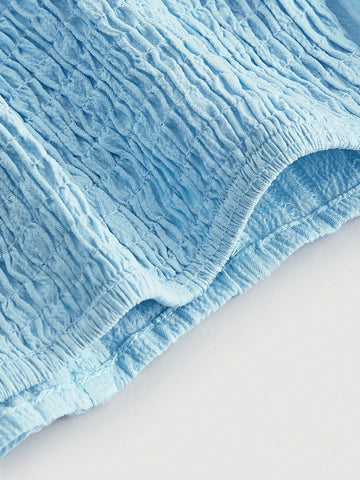 Women's Textured Puff Sleeve Top And Skirt Set