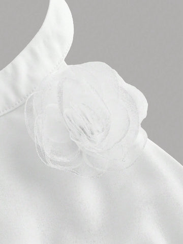 Women's V-Neck Collar Floral Decor 3D Flower Applique Waist-Cinched Ruffle Hem Dress With Belt