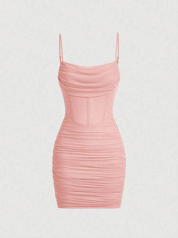 Women's V-Neck Solid Color Pleated Cami Dress