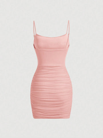 Women's V-Neck Solid Color Pleated Cami Dress