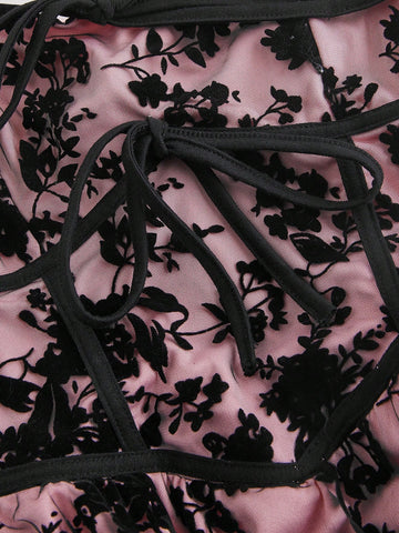 Women's Velvet & Mesh Net Spaghetti Strap Black Dress