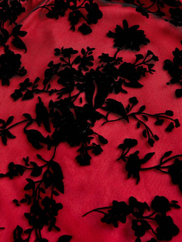 Women's Velvet & Mesh Net Spaghetti Strap Black Dress