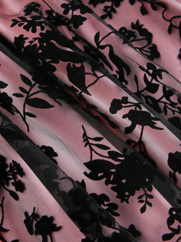 Women's Velvet & Mesh Net Spaghetti Strap Black Dress