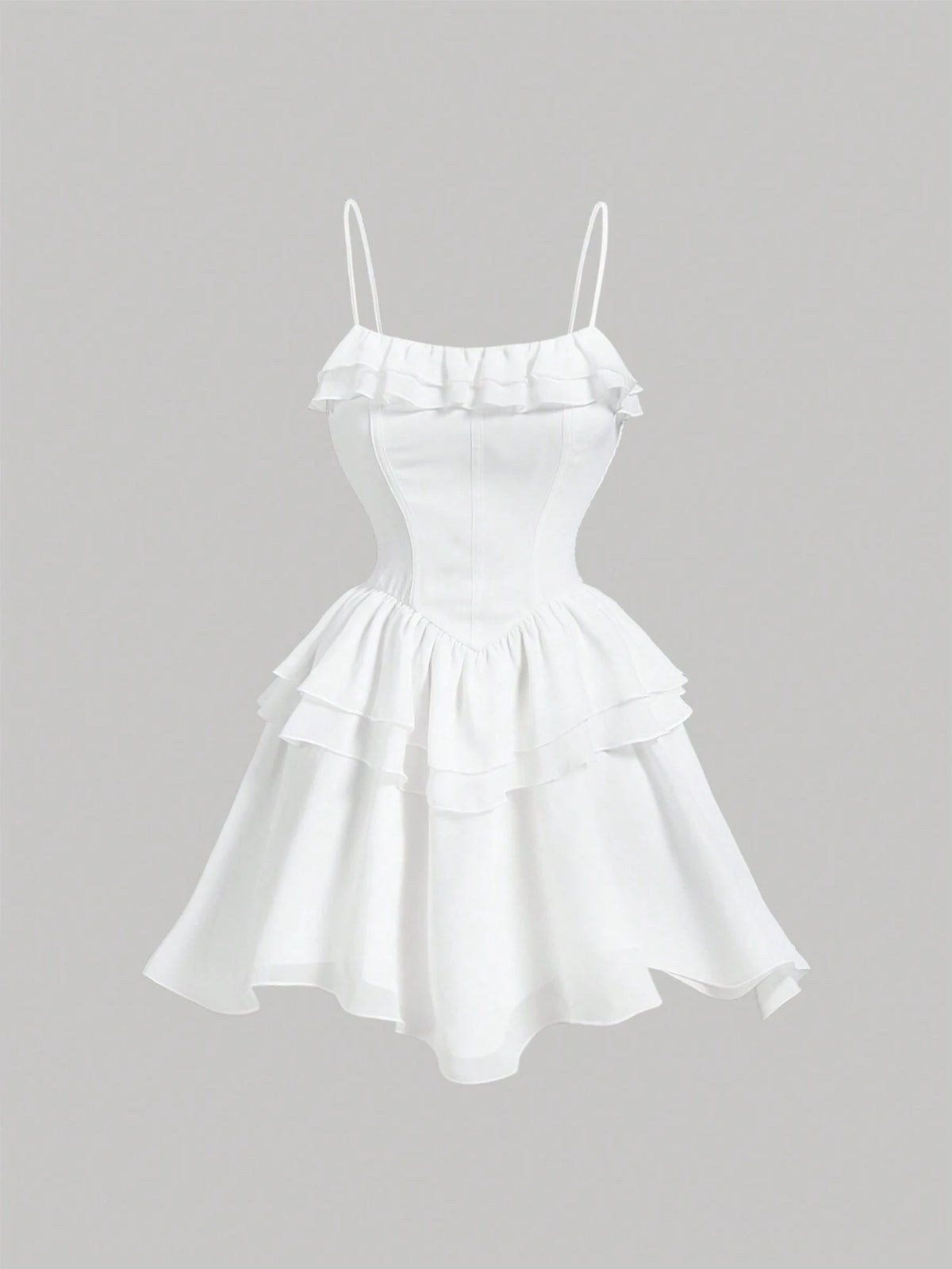 Women's White Summer Holiday Multi-Layered Ruffle V-Neck Irregular Hem Dress For Date,Party Dress,Bridgerton Style,Flowy Dress,Comfy Dress