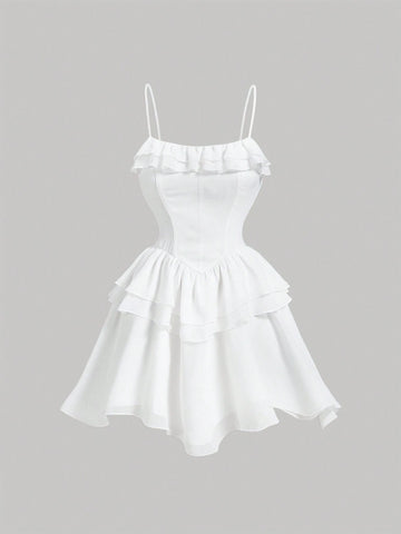 Women's White Summer Holiday Multi-Layered Ruffle V-Neck Irregular Hem Dress For Date,Party Dress,Bridgerton Style,Flowy Dress,Comfy Dress
