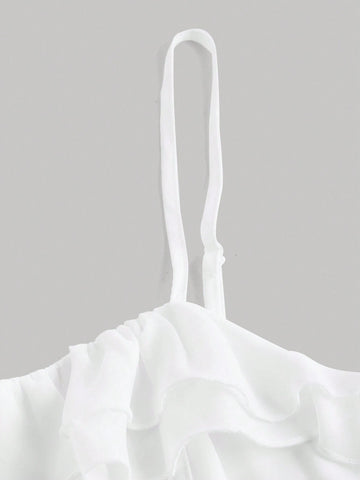 Women's White Summer Holiday Multi-Layered Ruffle V-Neck Irregular Hem Dress For Date,Party Dress,Bridgerton Style,Flowy Dress,Comfy Dress