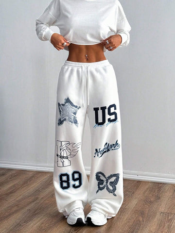 MOOSTA 1pc Personality Print Drawstring Waist Street Casual Sweatpants