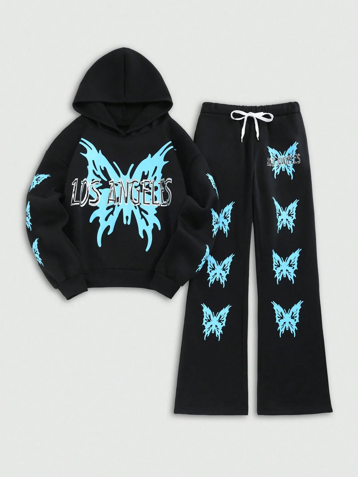 2pcs/Set Women Sports Casual Daily Butterfly Print Hoodie Sweatshirt And Sweatpants Set, For Autumn
