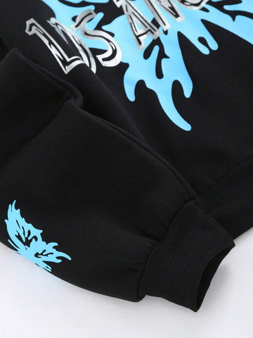 2pcs/Set Women Sports Casual Daily Butterfly Print Hoodie Sweatshirt And Sweatpants Set, For Autumn