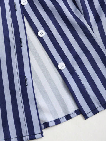 Casual Daily Striped Front Button Long Sleeve Shirt, Autumn