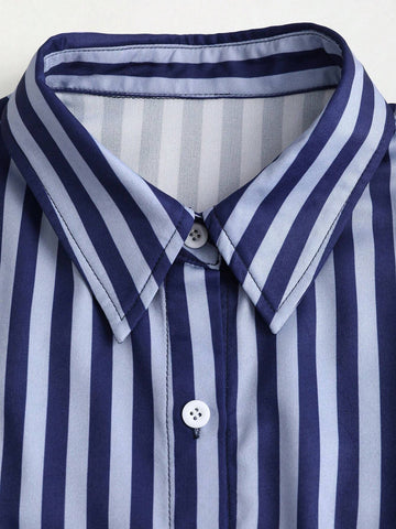 Casual Daily Striped Front Button Long Sleeve Shirt, Autumn