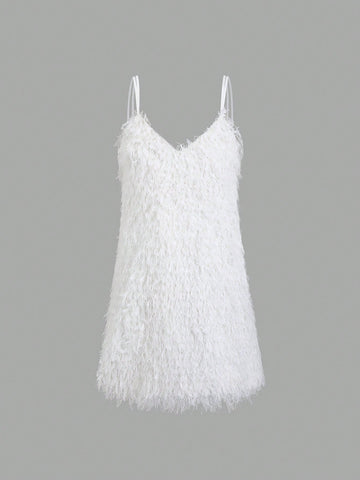 Casual Fringed Party Style Slip Dress, Minimalist Fashion For Everyday Wear