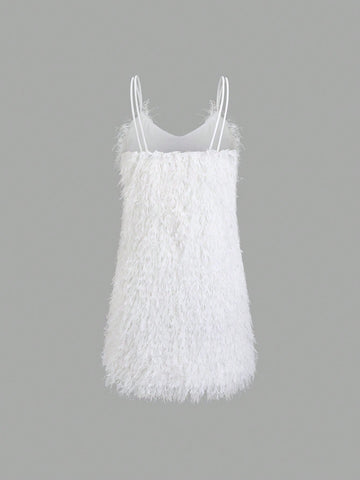 Casual Fringed Party Style Slip Dress, Minimalist Fashion For Everyday Wear